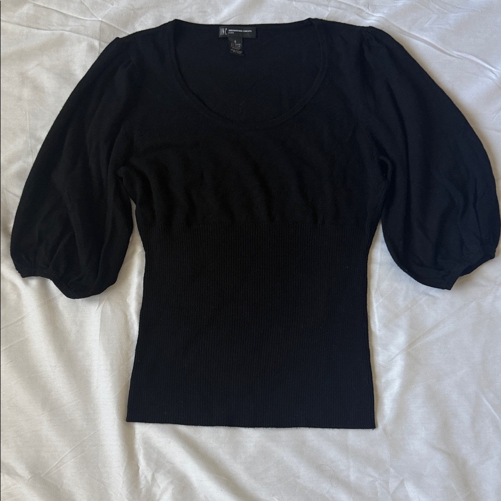 INC International Concepts Black Puff Sleeve Blouse